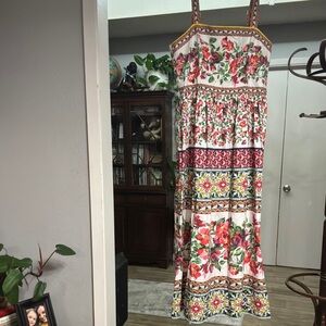 ANTONIO MELANI Red and Green Sundress Sleeveless Square Neck Maxi